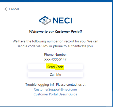 Click on the Send Code button